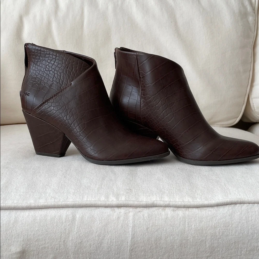 boc Dark Brown Croc-Embossed Ankle Booties - Picture 3 of 8